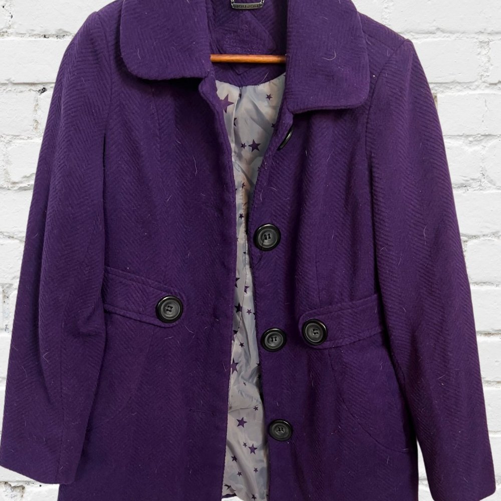 Jou Jou Size L purple jacket. Grey lined inside with black stars. Like new.
